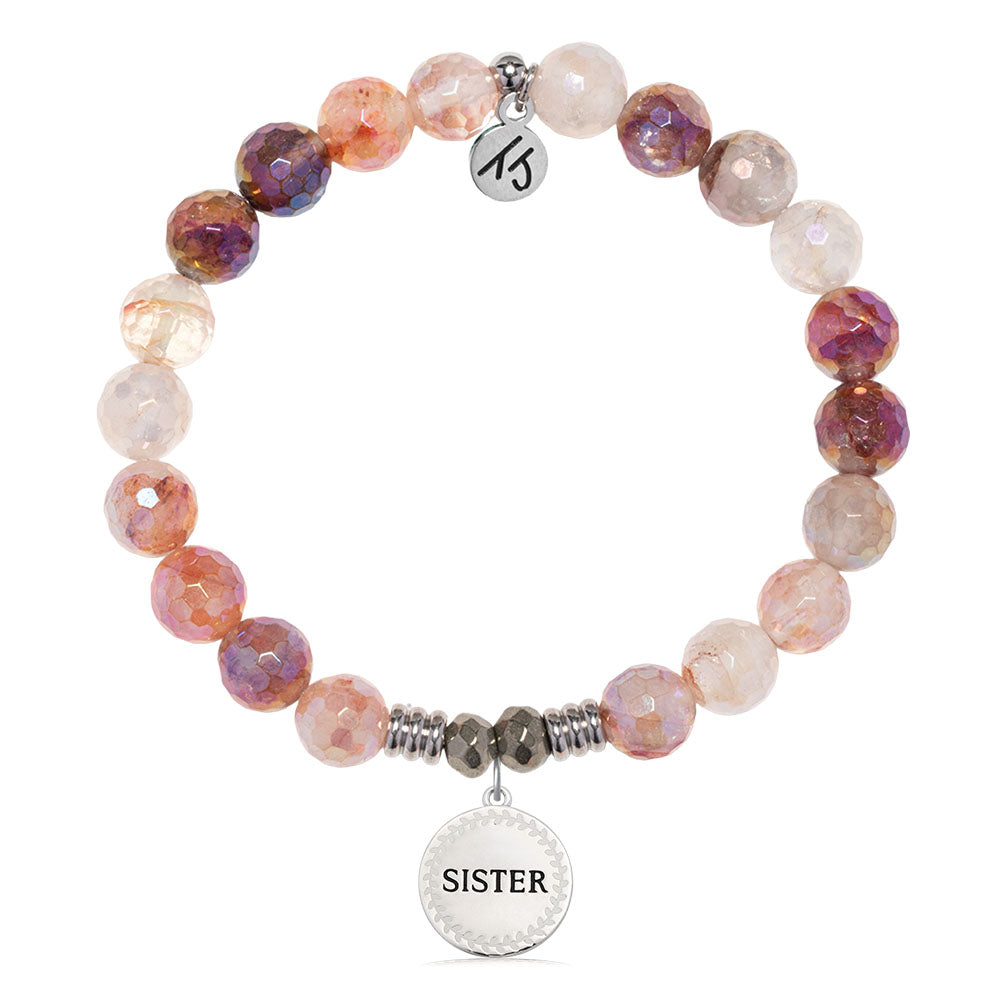 Strawberry Quartz Gemstone Bracelet with Endless Love Sister Sterling Silver Charm
