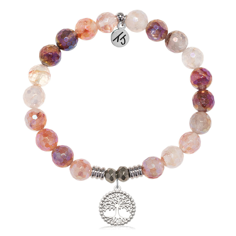 Strawberry Quartz Gemstone Bracelet with Family Tree Sterling Silver Charm
