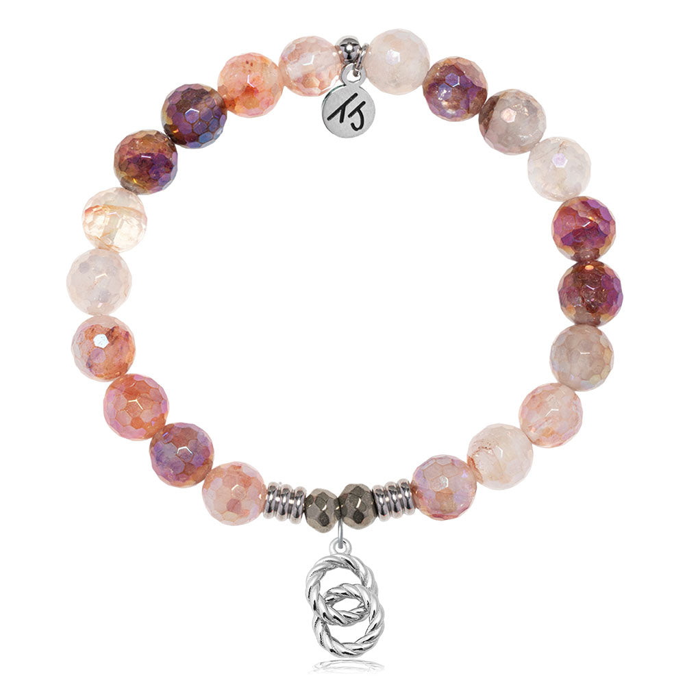 Strawberry Quartz Gemstone Bracelet with Forever Connected Sterling Silver Charm