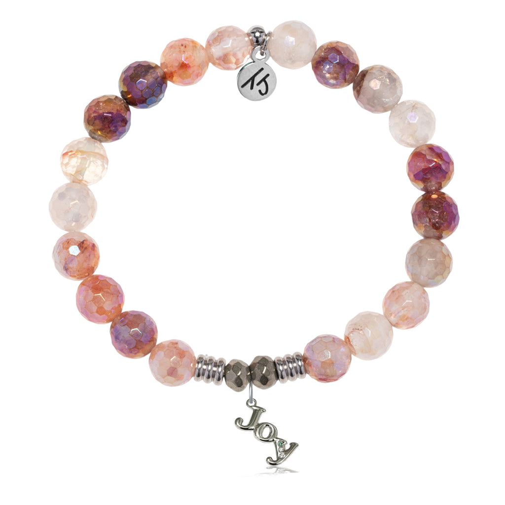Strawberry Quartz Gemstone Bracelet with Joy Sterling Silver Charm