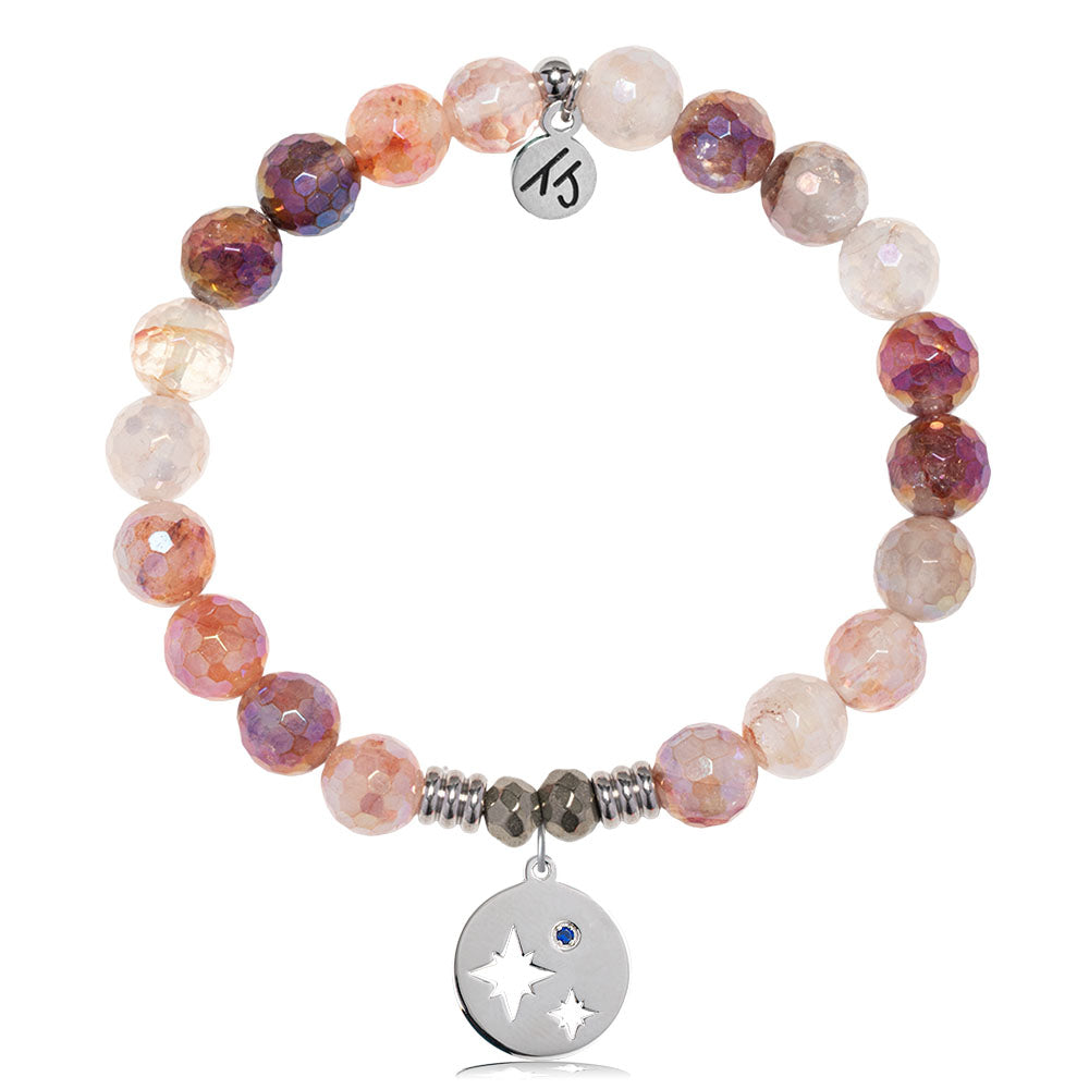 Strawberry Quartz Gemstone Bracelet with Mother Son Sterling Silver Charm