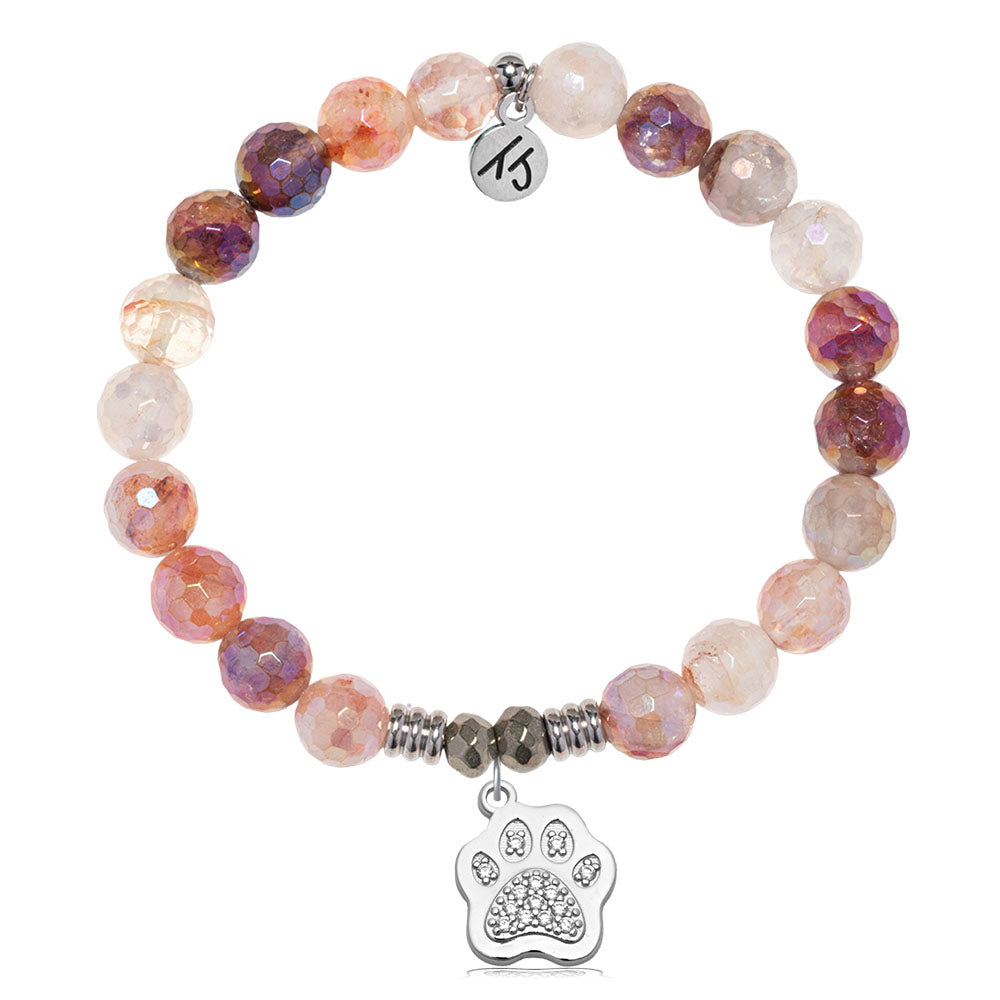 Strawberry Quartz Gemstone Bracelet with Paw CZ Sterling Silver Charm