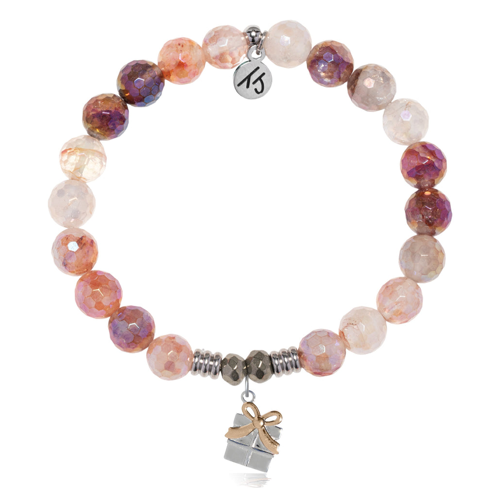 Strawberry Quartz Gemstone Bracelet with Present Sterling Silver Charm