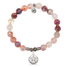 Strawberry Quartz Gemstone Bracelet with Sand Dollar CZ Sterling Silver Charm