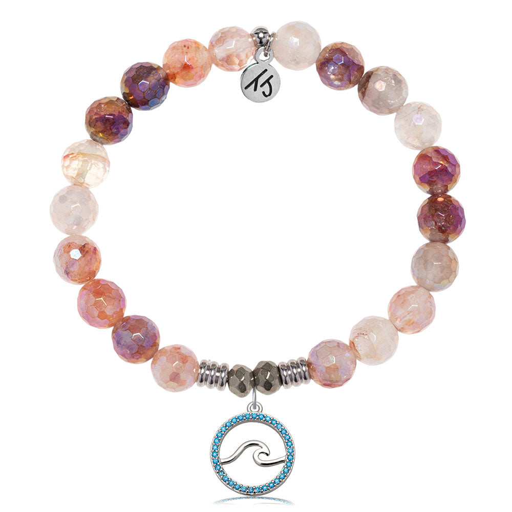 Strawberry Quartz Gemstone Bracelet with Serenity Wave Sterling Silver Charm