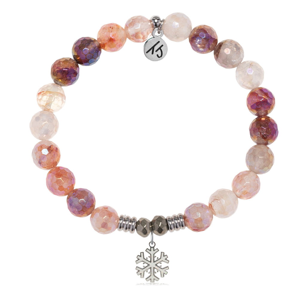 Strawberry Quartz Gemstone Bracelet with Snowflake Opal Sterling Silver Charm