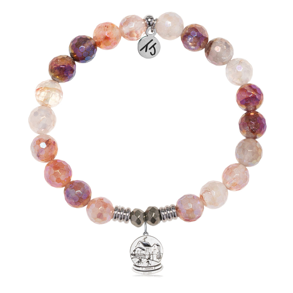 Strawberry Quartz Gemstone Bracelet with Tis The Season Sterling Silver Charm