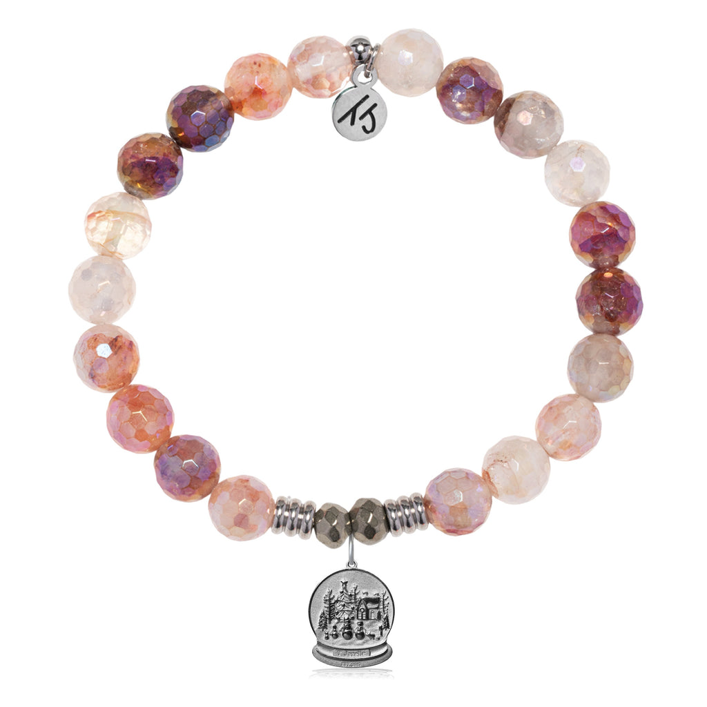 Strawberry Quartz Gemstone Bracelet with Winter Wonderland Sterling Silver Charm
