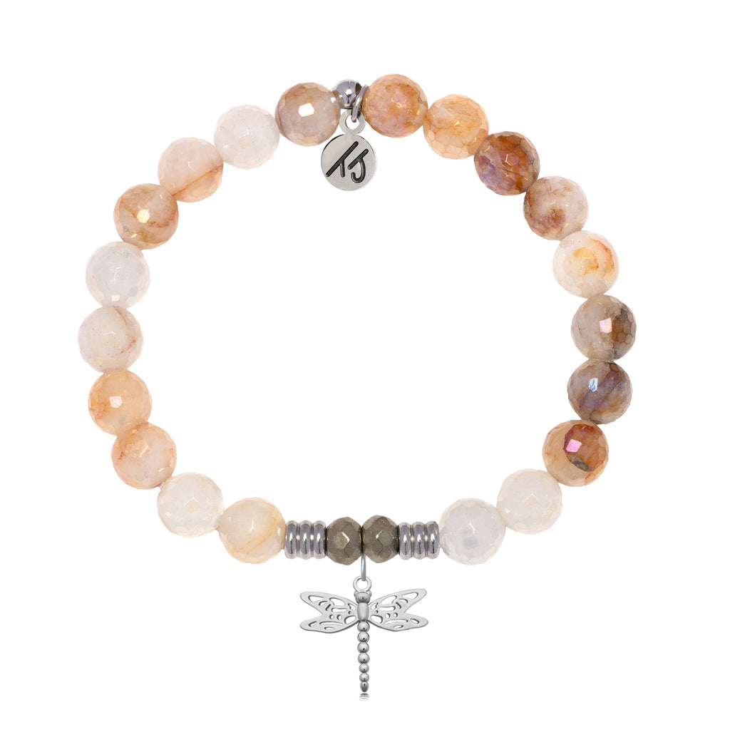 Sunset Quartz Gemstone Bracelet with Dragonfly Sterling Silver Charm