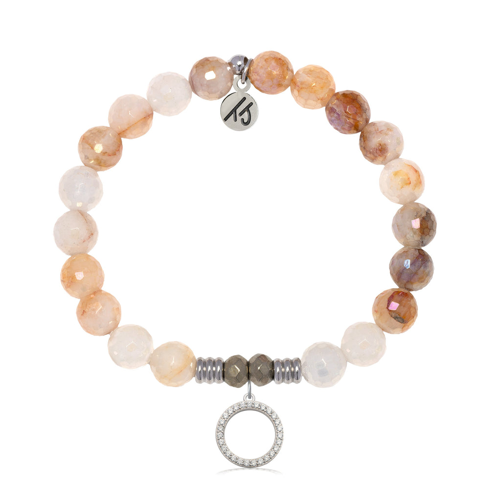 Sunset Quartz Gemstone Bracelet with Good Karma Sterling Silver Charm