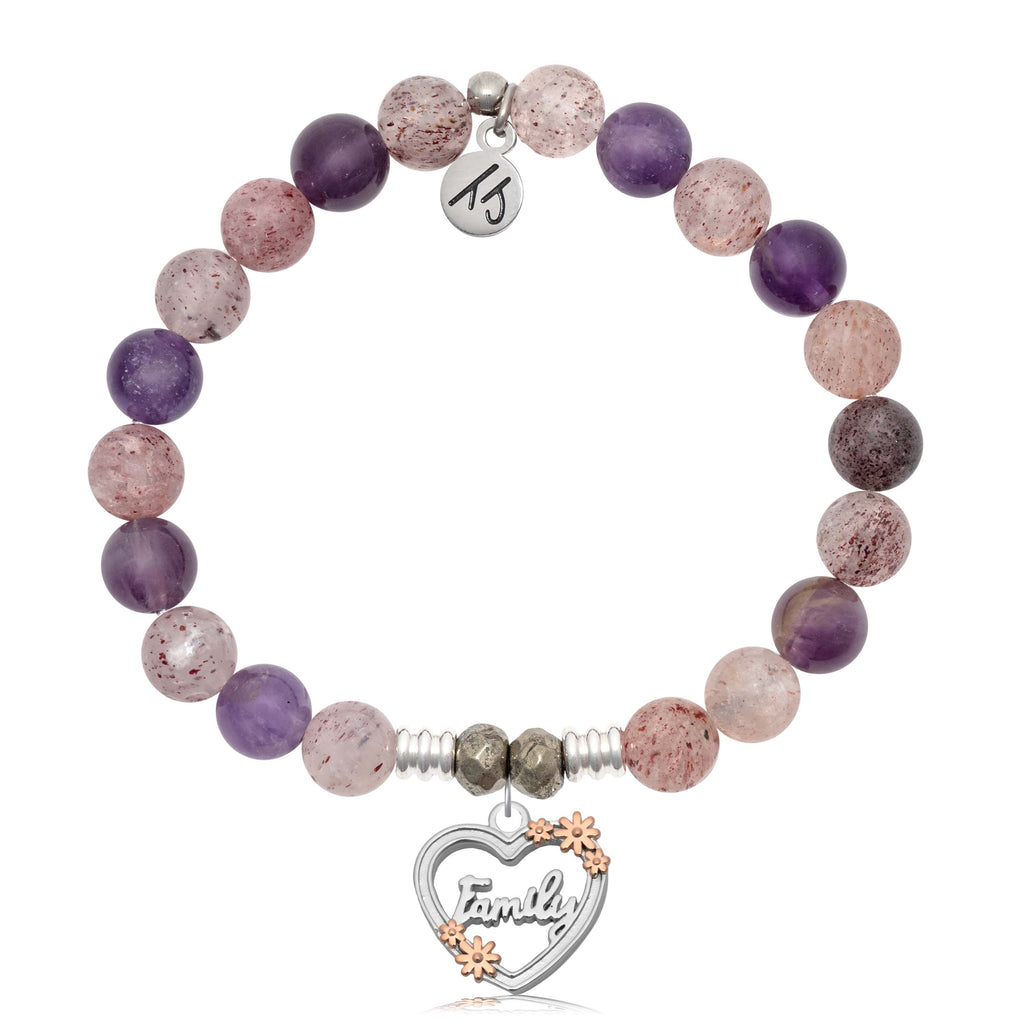 Super 7 Gemstone Bracelet with Heart Family Sterling Silver Charm
