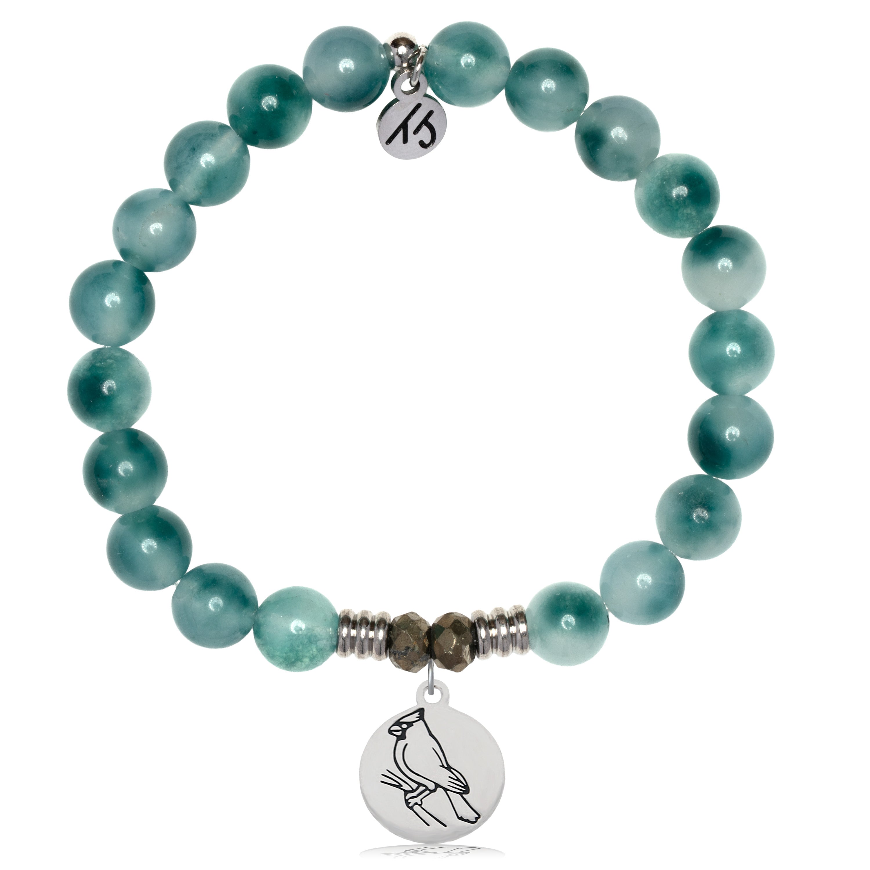 Teal White Jade Gemstone Bracelet with Cardinal Sterling Silver Charm