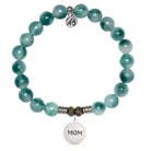 Teal White Jade Gemstone Bracelet with Endless Love Mom Sterling Silver Charm