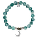 Teal White Jade Gemstone Bracelet with Friendship Stars Sterling Silver Charm