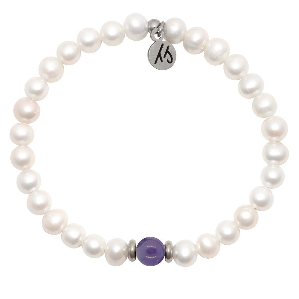 The Cape Bracelet- Pearl with Amethyst Ball