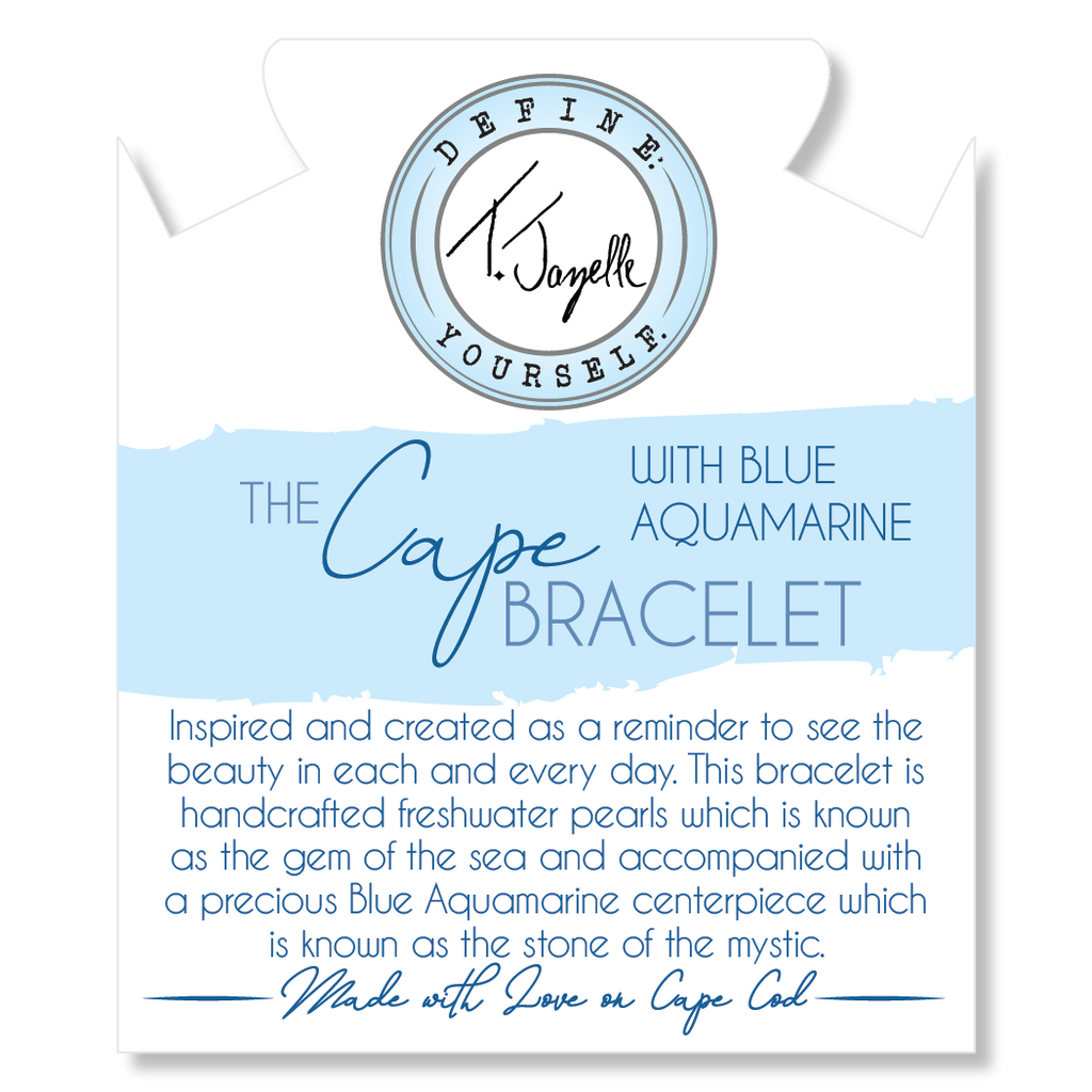 The Cape Bracelet- Pearl with Blue Aquamarine Ball