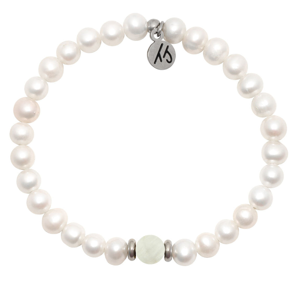 The Cape Bracelet- Pearl with White Moonstone Ball