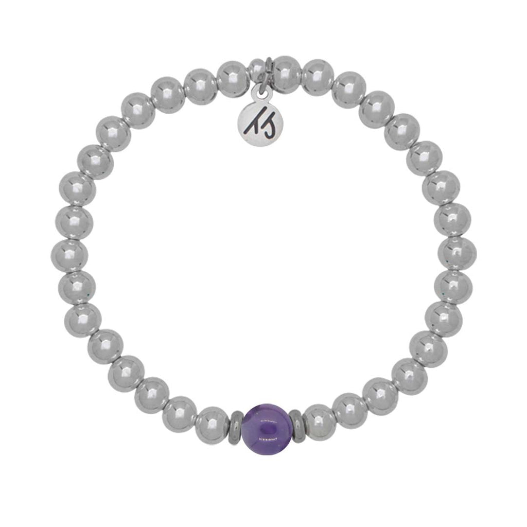 The Cape Bracelet - Silver Steel with Amethyst Ball