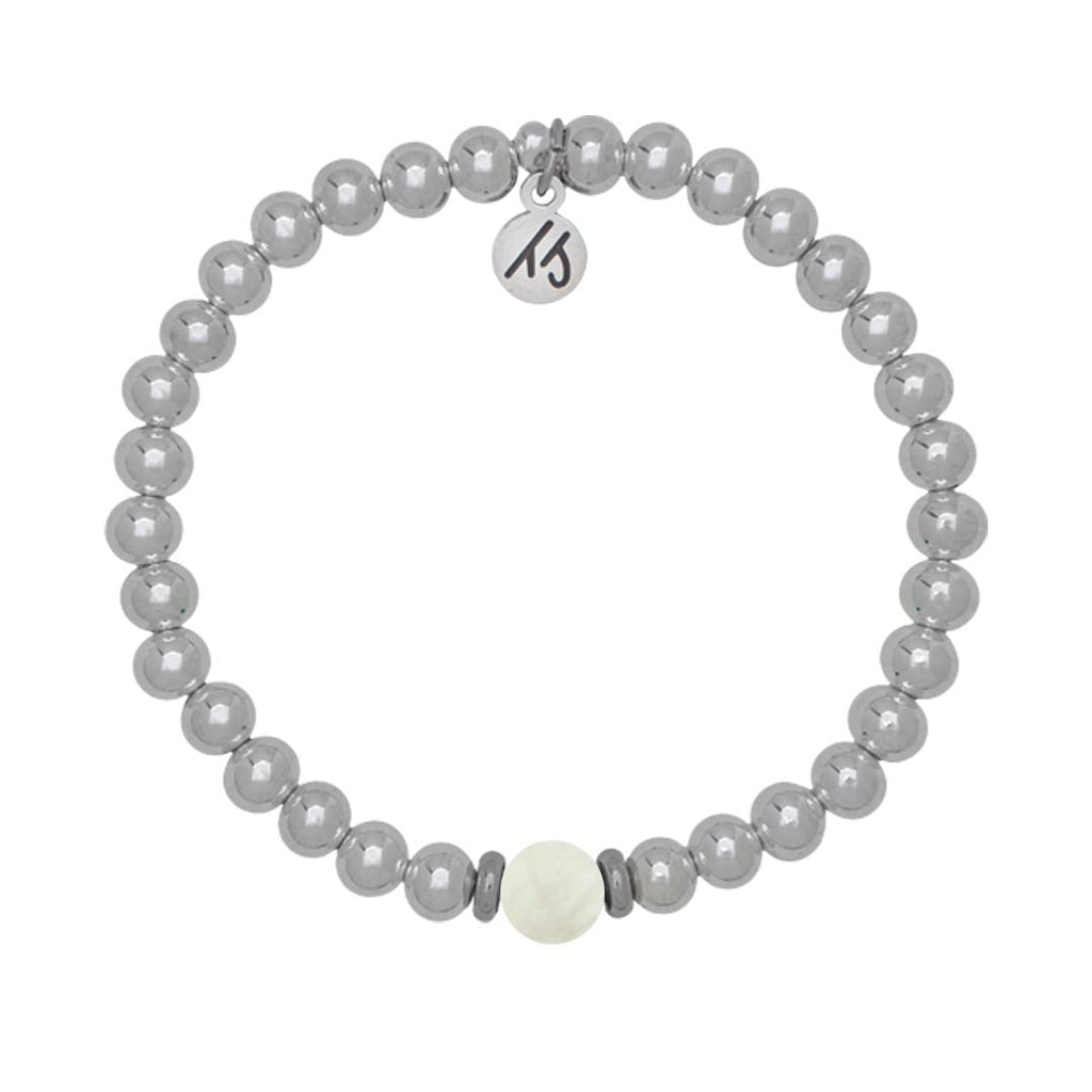 The Cape Bracelet - Silver Steel with White Moonstone Ball