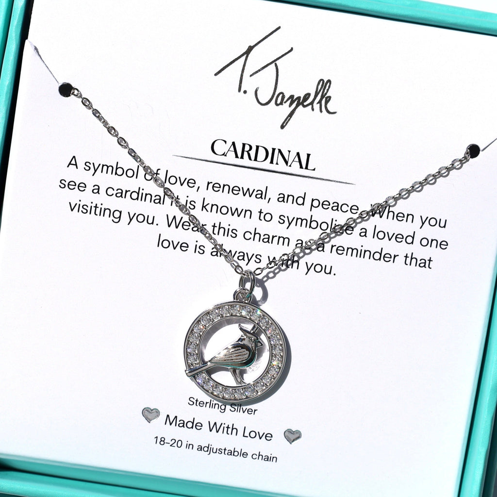 White Cardinal CZ Sterling Silver Charm Necklace