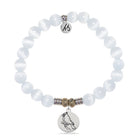 White Cats Eye Gemstone Bracelet with Cardinal Sterling Silver Charm