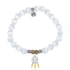 White Cats Eye Gemstone Bracelet with Dream Catcher Sterling Silver Charm