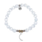 White Cats Eye Gemstone Bracelet with Friendship Moon Sterling Silver Charm