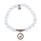 White Cats Eye Gemstone Bracelet with Garnet Cardinal CZ Sterling Silver Charm