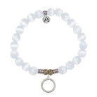 White Cats Eye Gemstone Bracelet with Good Karma Sterling Silver Charm