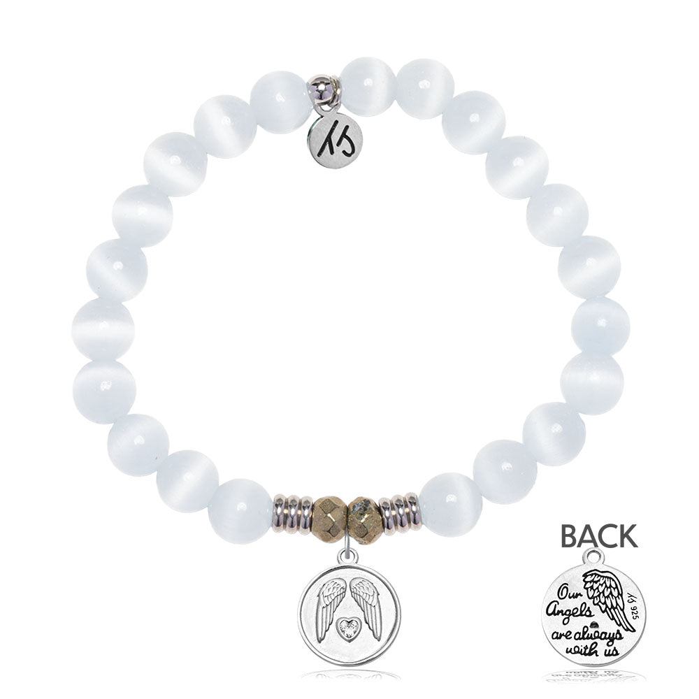 White Cats Eye Gemstone Bracelet with Guardian Sterling Silver Charm