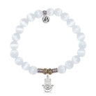 White Cats Eye Gemstone Bracelet with Hamsa CZ Sterling Silver Charm