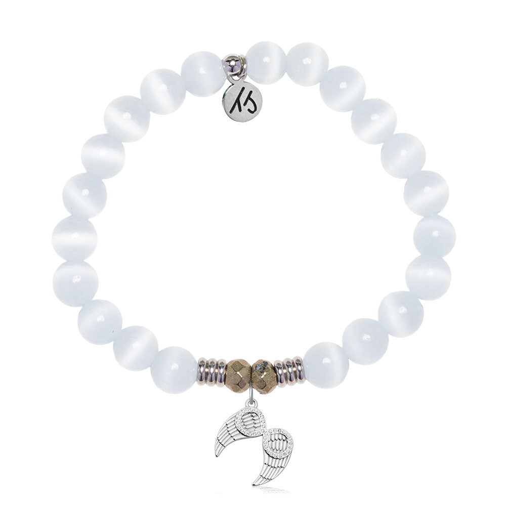 White Cats Eye Gemstone Bracelet with Infinite Protection Sterling Silver Charm