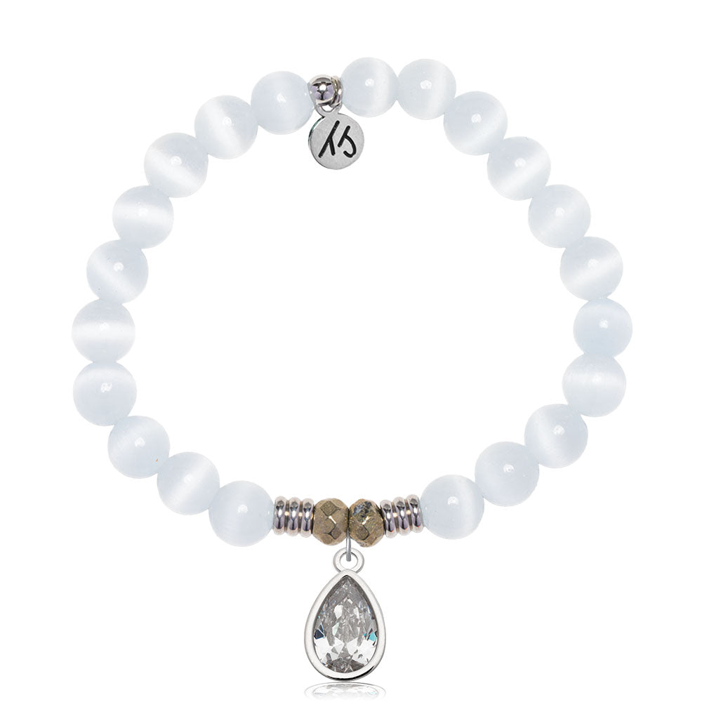 White Cats Eye Gemstone Bracelet with Inner Beauty Sterling Silver Charm