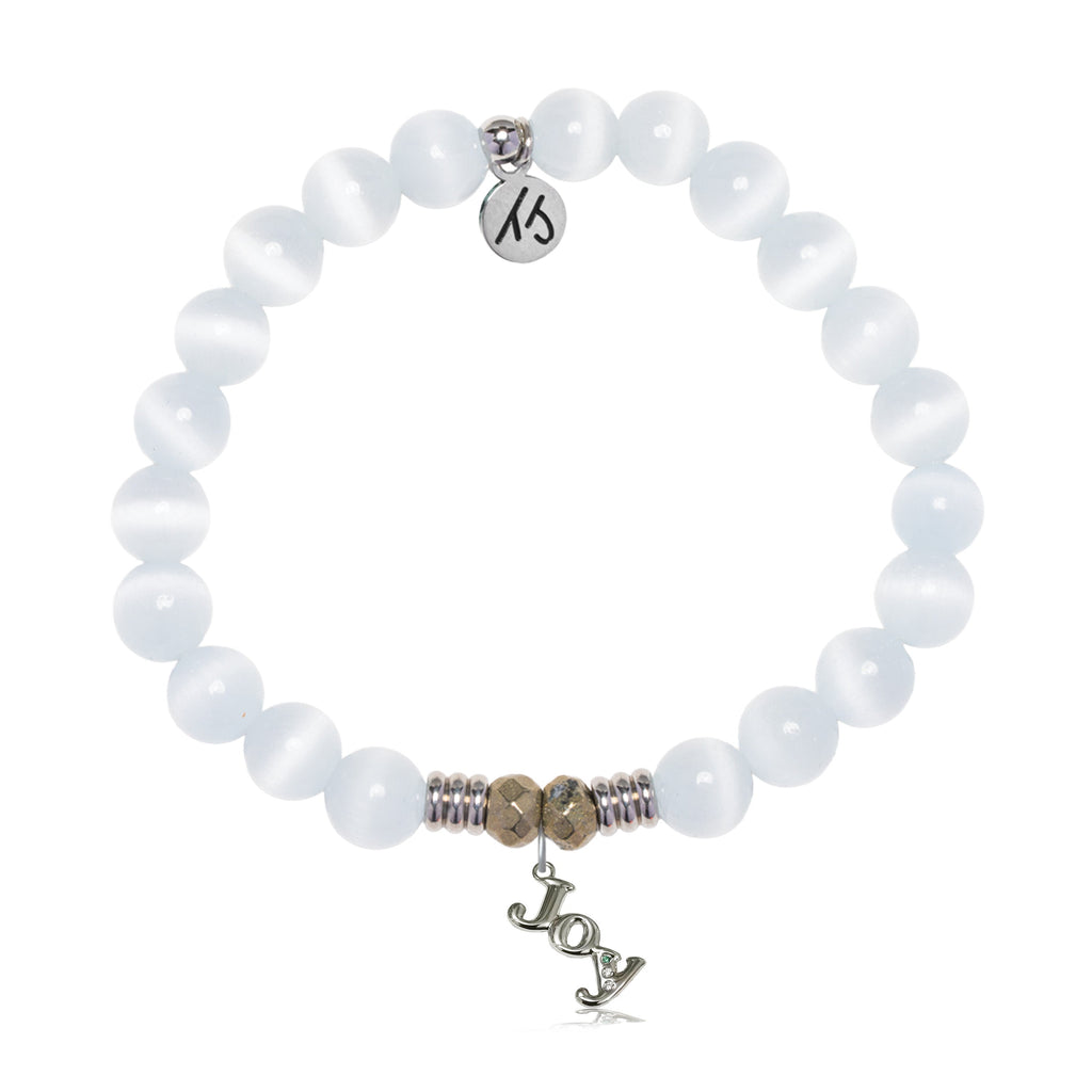 White Cats Eye Gemstone Bracelet with Joy Sterling Silver Charm