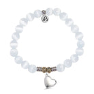 White Cats Eye Gemstone Bracelet with Love the Life You Live Sterling Silver Charm