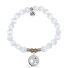 White Cats Eye Gemstone Bracelet with Mother Son Sterling Silver Charm