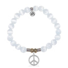 White Cats Eye Gemstone Bracelet with Peace CZ Sterling Silver Charm