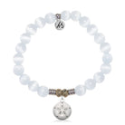 White Cats Eye Gemstone Bracelet with Sand Dollar CZ Sterling Silver Charm