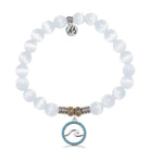 White Cats Eye Gemstone Bracelet with Serenity Wave Sterling Silver Charm