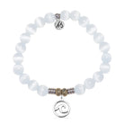 White Cats Eye Gemstone Bracelet with Wave Cutout Sterling Silver Charm