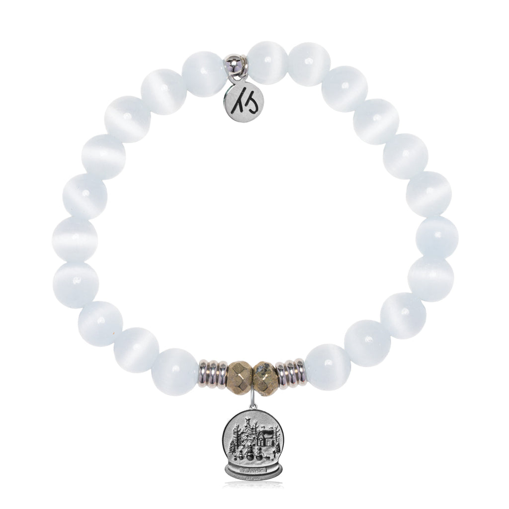 White Cats Eye Gemstone Bracelet with Winter Wonderland Sterling Silver Charm