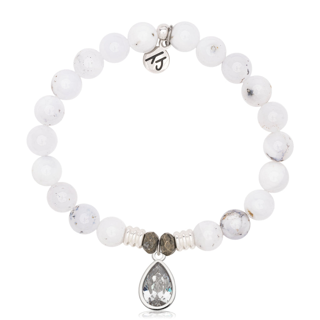 White Chaclodony Gemstone Bracelet with Inner Beauty Sterling Silver Charm