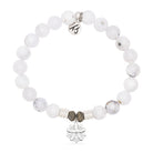 White Chalcedony Bracelet with Thank You Flower Sterling Silver Charm