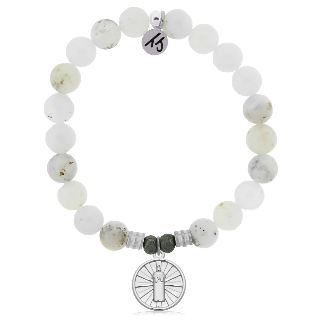 White Chalcedony Gemstone Bracelet with Be the Light Sterling Silver Charm
