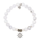 White Chalcedony Gemstone Bracelet with Captain Wheel Sterling Silver Charm