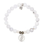 White Chalcedony Gemstone Bracelet with Cherry Blossom Sterling Silver Charm
