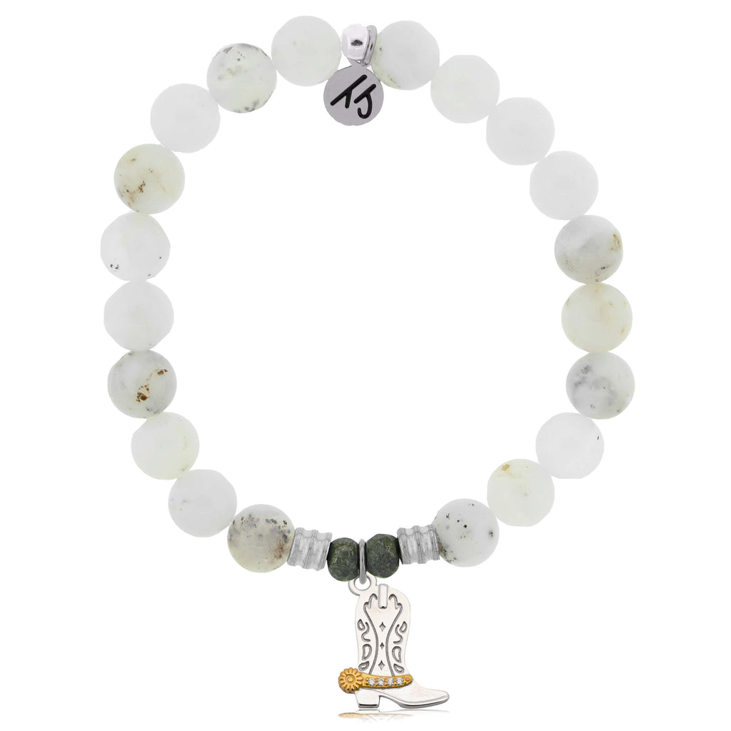 White Chalcedony Gemstone Bracelet with Cowboy Sterling Silver Charm