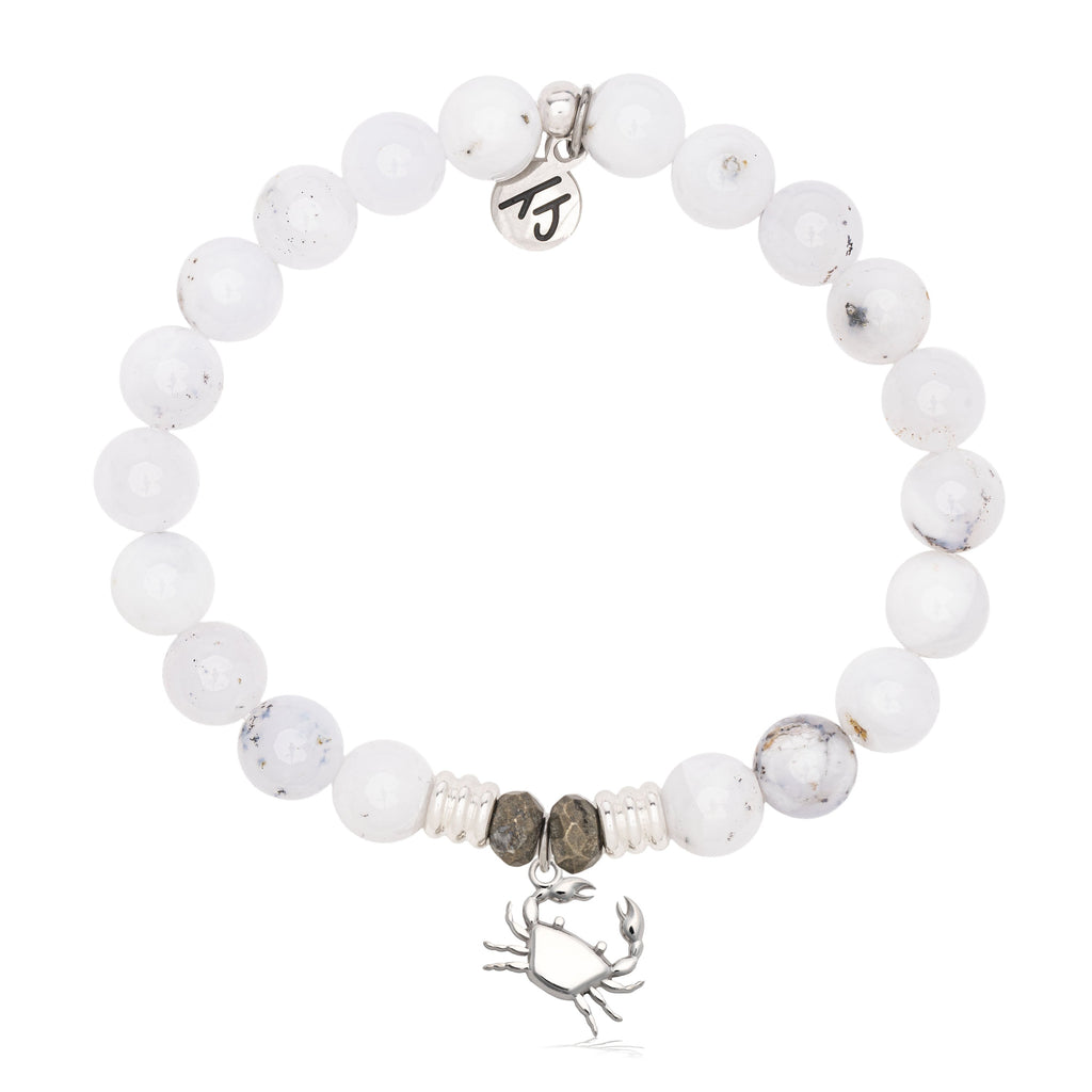 White Chalcedony Gemstone Bracelet with Crab Sterling Silver Charm