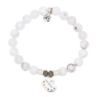 White Chalcedony Gemstone Bracelet with Create Sterling Silver Charm