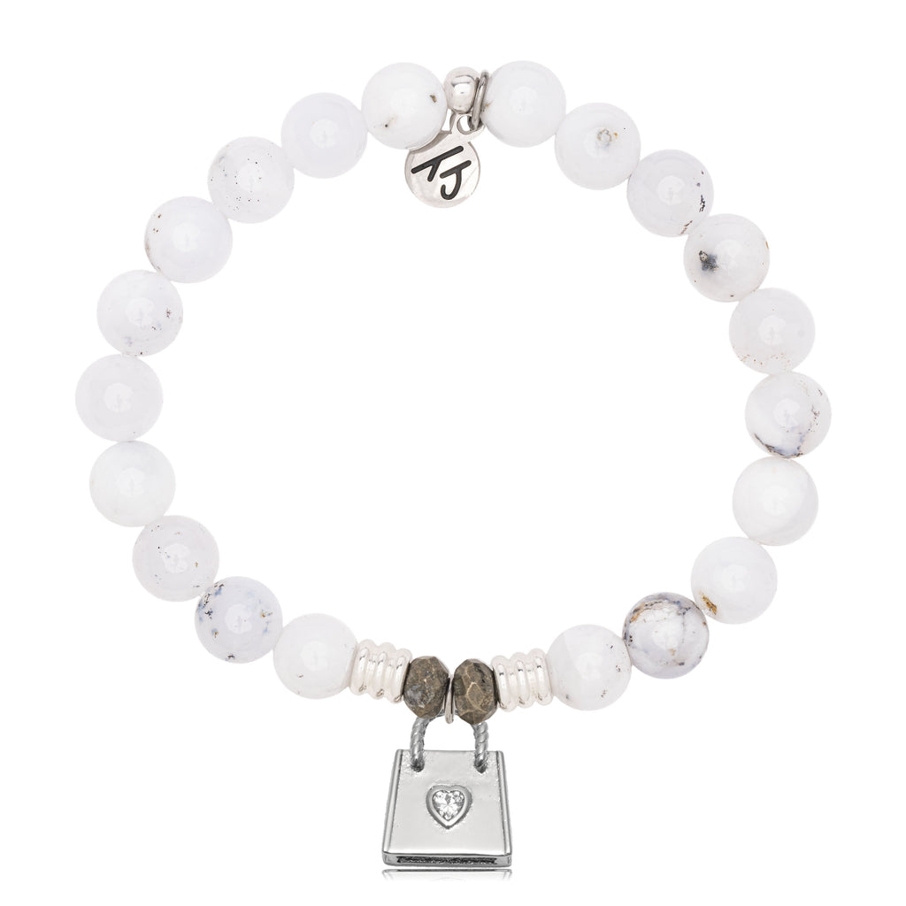 White Chalcedony Gemstone Bracelet with Fashionista Sterling Silver Charm